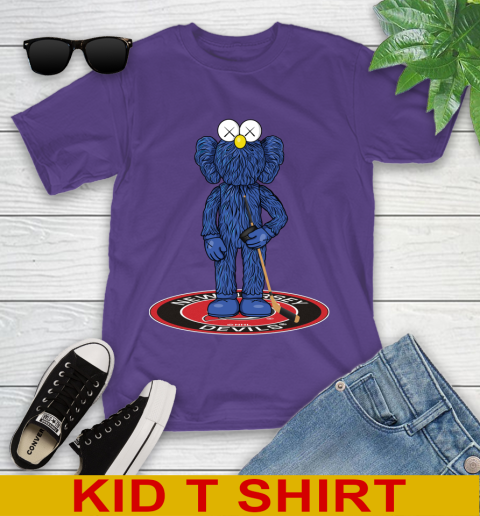 NHL Hockey New Jersey Devils Kaws Bff Blue Figure Shirt Youth T-Shirt 4