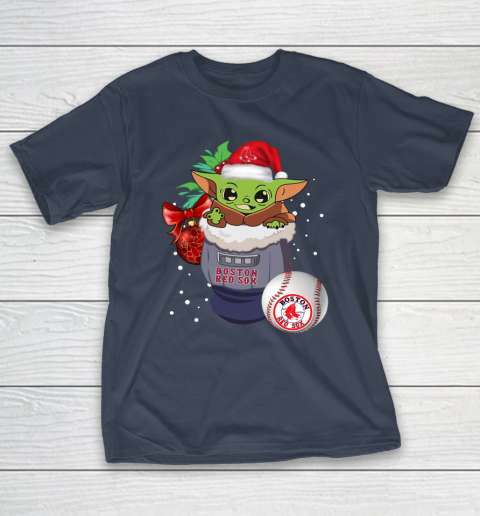 Boston Red Sox Christmas Baby Yoda Star Wars Funny Happy MLB T-Shirt 5