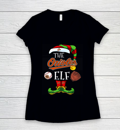 Baltimore Orioles Christmas ELF Funny MLB Women's V-Neck T-Shirt