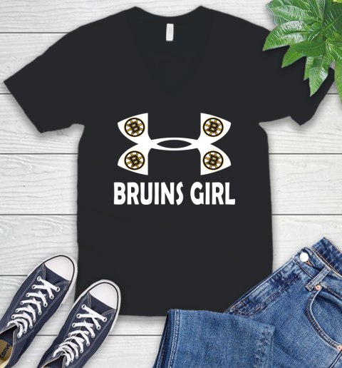 NHL Boston Bruins Girl Under Armour Hockey Sports V-Neck T-Shirt
