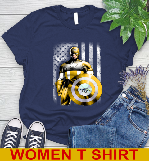 Nashville Predators NHL Hockey Captain America Marvel Avengers American Flag Shirt Women's T-Shirt 12