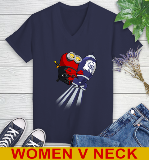 MLB Baseball Colorado Rockies Deadpool Minion Marvel Shirt Women's V-Neck T-Shirt 12