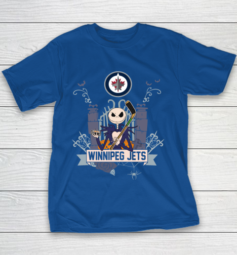 NHL Winnipeg Jets Hockey Jack Skellington Halloween Youth T-Shirt 6