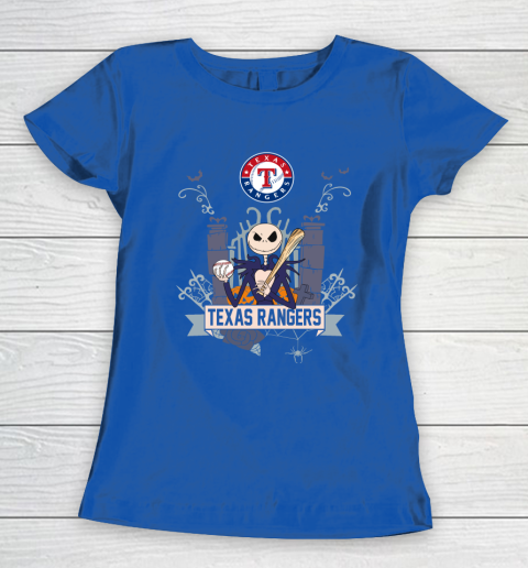MLB Texas Rangers Baseball Jack Skellington Halloween Women's T-Shirt 8