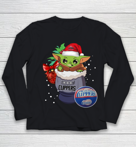 LA Clippers Christmas Baby Yoda Star Wars Funny Happy NBA Youth Long Sleeve