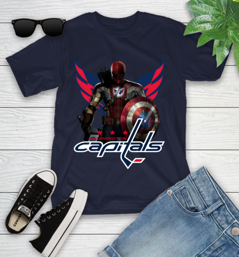 NHL Captain America Thor Spider Man Hawkeye Avengers Endgame Hockey Washington Capitals Youth T-Shirt 3