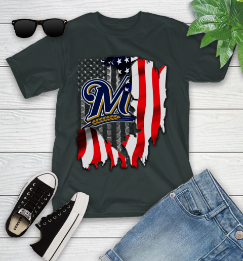 Milwaukee Brewers MLB Baseball American Flag Youth T-Shirt 6