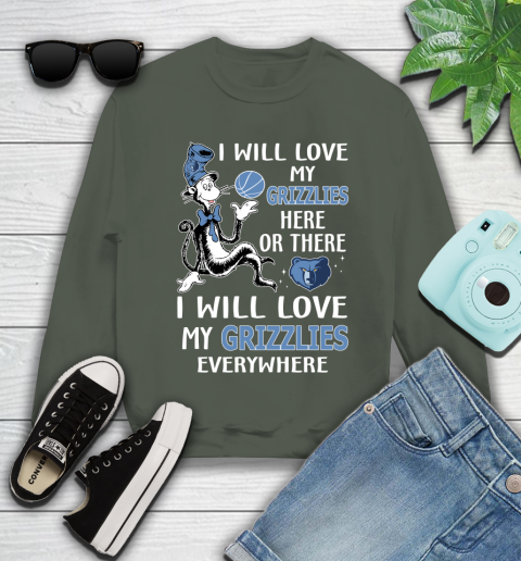 NBA Basketball Memphis Grizzlies I Will Love My Grizzlies Everywhere Dr Seuss Shirt Youth Sweatshirt 7