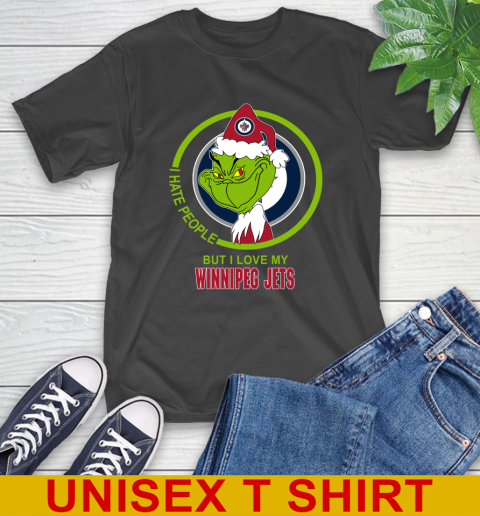 Winnipeg Jets NHL Christmas Grinch I Hate People But I Love My Favorite Hockey Team T-Shirt 2