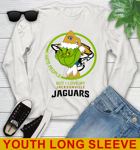 Jacksonville Jaguars NFL Christmas Grinch I Hate People But I Love My Favorite Football Team Youth Long Sleeve 12