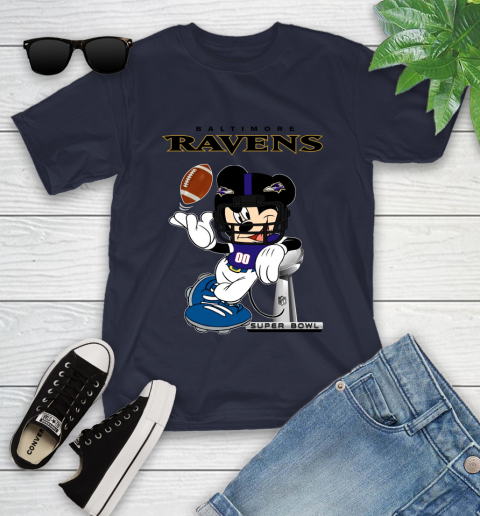NFL Baltimore Ravens Mickey Mouse Disney Super Bowl Football T Shirt Youth T-Shirt 3