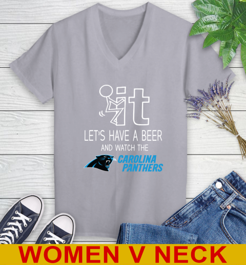 Carolina Panthers Football NFL Let's Have A Beer And Watch Your Team Sports Women's V-Neck T-Shirt 4