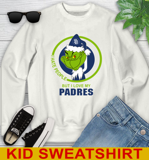 San Diego Padres MLB Christmas Grinch I Hate People But I Love My Favorite Baseball Team Youth Sweatshirt