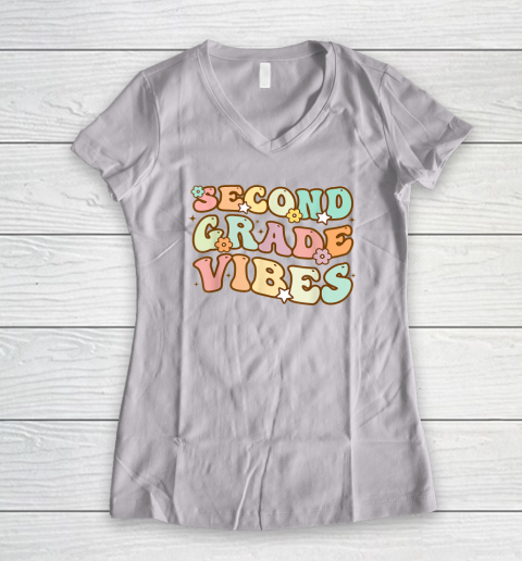 Back To School Second Grade Vibes Retro Teacher Women's V-Neck T-Shirt
