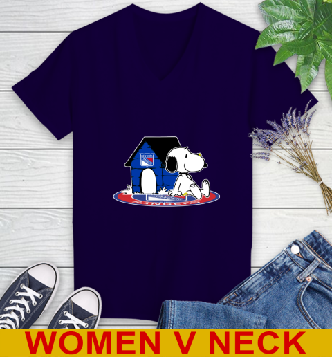 NHL Hockey New York Rangers Snoopy The Peanuts Movie Shirt Women's V-Neck T-Shirt 4