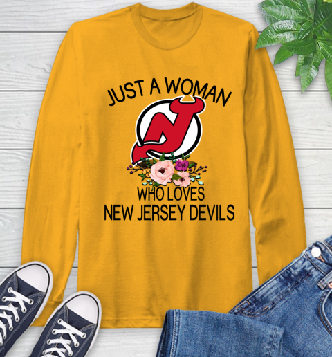 NHL Just A Woman Who Loves New Jersey Devils Hockey Sports Long Sleeve T-Shirt 2