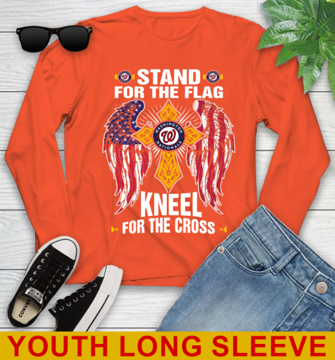 MLB Baseball Washington Nationals Stand For Flag Kneel For The Cross Shirt Youth Long Sleeve 3