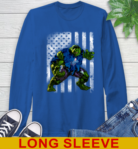 Los Angeles Dodgers Hulk Marvel Avengers MLB Baseball American Flag Long Sleeve T-Shirt 11