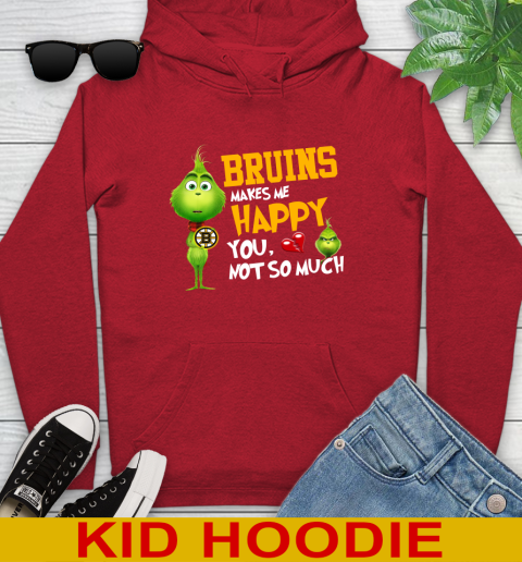NHL Boston Bruins Makes Me Happy You Not So Much Grinch Hockey Sports Youth Hoodie 11