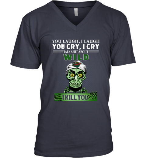 NHL Talk Shit About Minnesota Wild I Kill You Achmed The Dead Terrorist Jeffrey Dunham Hockey MFnTWjGlrjI v neck unisex 8 95 151514 front navy