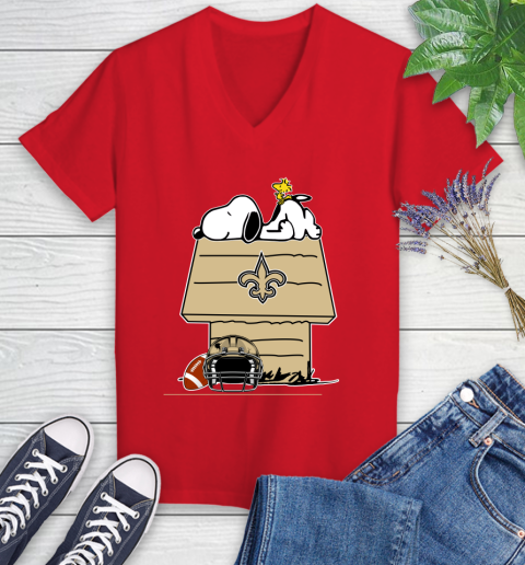 New Orleans Saints NFL Football Snoopy Woodstock The Peanuts Movie Women's V-Neck T-Shirt 12