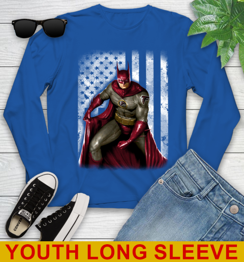 Atlanta Falcons NFL Football Batman DC American Flag Shirt Youth Long Sleeve Tee For Sports