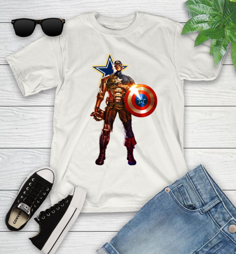 NFL Captain America Marvel Avengers Endgame Football Sports Dallas Cowboys Youth T-Shirt