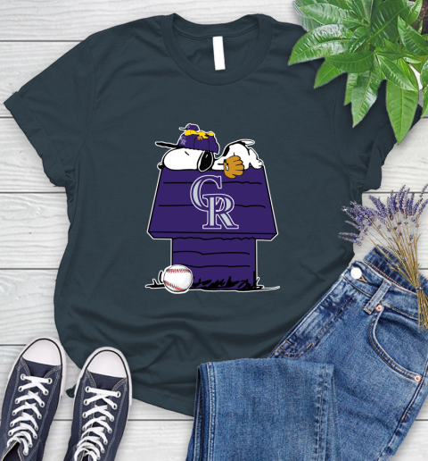 MLB Colorado Rockies Snoopy Woodstock The Peanuts Movie Baseball T Shirt Women's T-Shirt 8