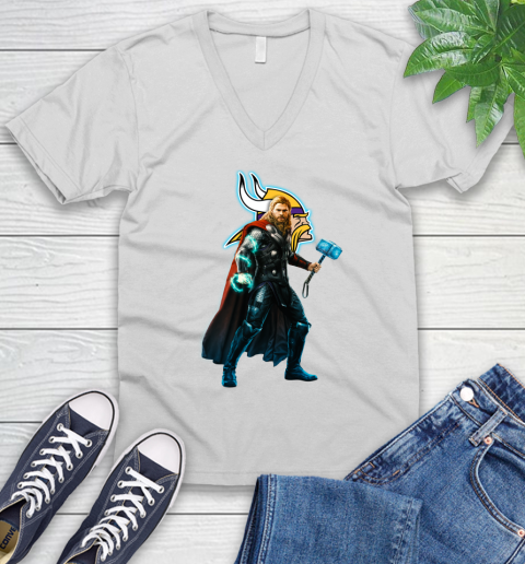 NFL Thor Avengers Endgame Football Minnesota Vikings V-Neck T-Shirt
