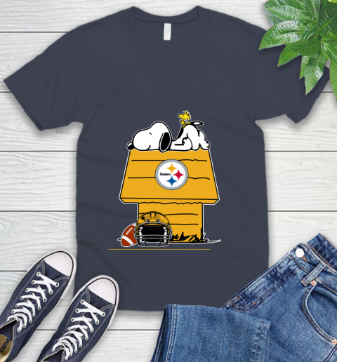 Pittsburgh Steelers NFL Football Snoopy Woodstock The Peanuts Movie V-Neck T-Shirt 9