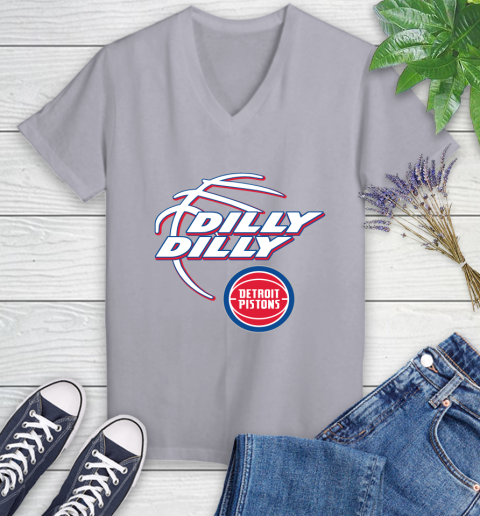 NBA Detroit Pistons Dilly Dilly Basketball Sports Women's V-Neck T-Shirt 4