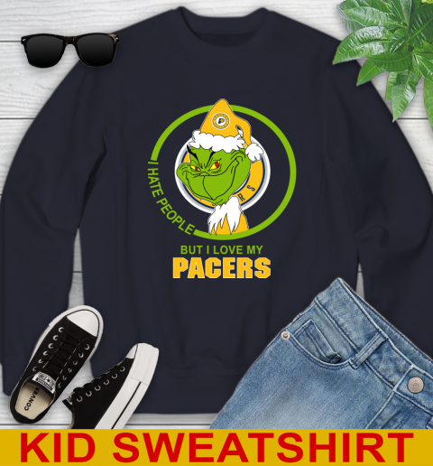 Indiana Pacers NBA Christmas Grinch I Hate People But I Love My Favorite Basketball Team Youth Sweatshirt 3