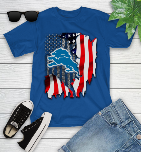 Detroit Lions NFL Football American Flag Youth T-Shirt 12