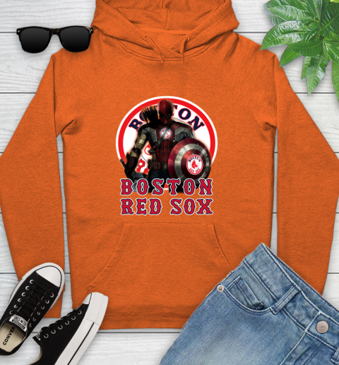 MLB Captain America Thor Spider Man Hawkeye Avengers Endgame Baseball Boston Red Sox Youth Hoodie 5