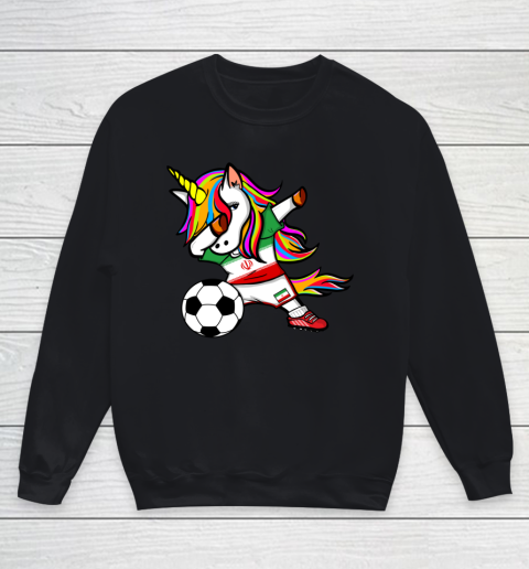 Funny Dabbing Unicorn Iran Football Iranian Flag Soccer Youth Sweatshirt