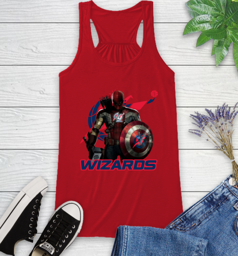 Washington Wizards NBA Basketball Captain America Thor Spider Man Hawkeye Avengers Racerback Tank 6
