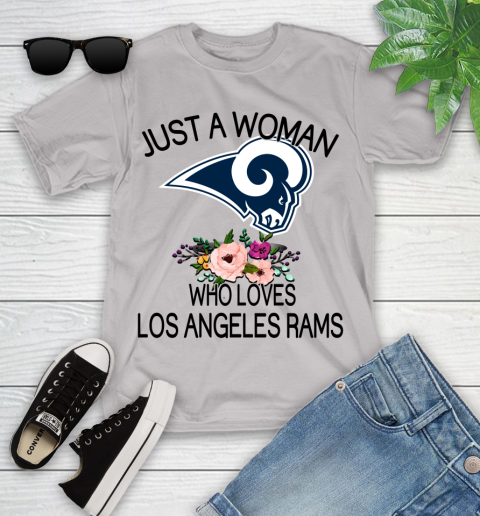 NFL Just A Woman Who Loves Los Angeles Rams Football Sports Youth T-Shirt 10