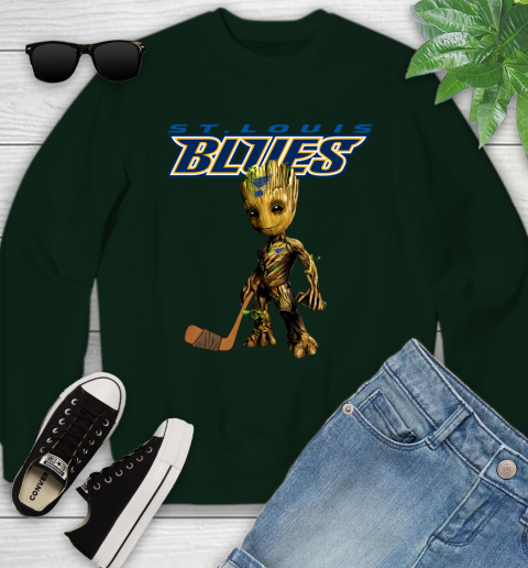 St.Louis Blues NHL Hockey Groot Marvel Guardians Of The Galaxy Youth Sweatshirt 10
