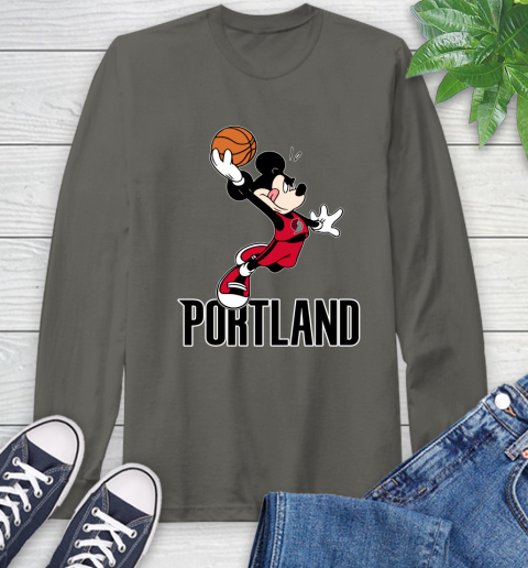 NBA Basketball Portland Trail Blazers Cheerful Mickey Mouse Shirt Long Sleeve T-Shirt 9