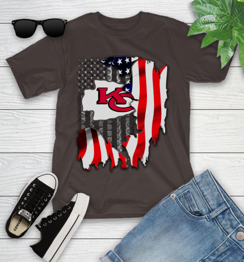 Kansas City Chiefs NFL Football American Flag Youth T-Shirt 7