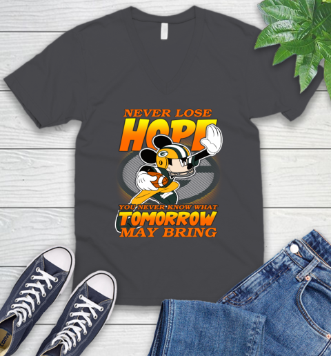Green Bay Packers NFL Football Mickey Disney Never Lose Hope V-Neck T-Shirt 4