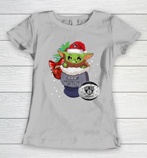 Brooklyn Nets Christmas Baby Yoda Star Wars Funny Happy NBA Women's T-Shirt 6