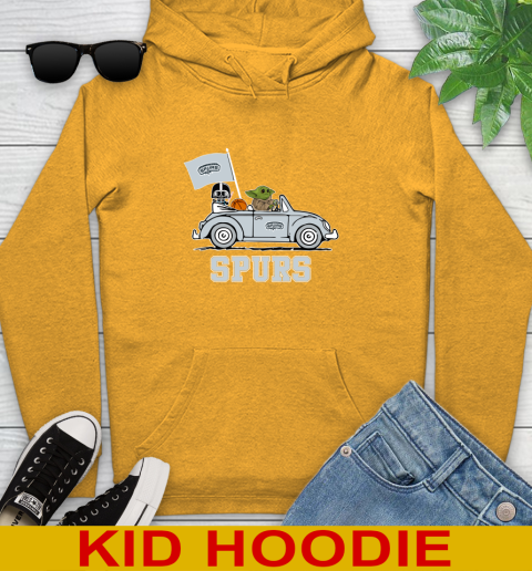 NBA Basketball San Antonio Spurs Darth Vader Baby Yoda Driving Star Wars Shirt Youth Hoodie 3