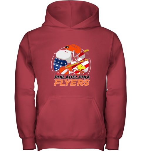 z192 philadelphia flyers snoopy and woodstock nhl youth hoodie 43 front red