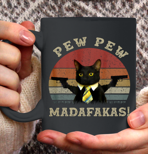 Cat Vintage Pew Pew PewPew Madafakas Cat Crazy Pew Vintage Ceramic Mug 11oz
