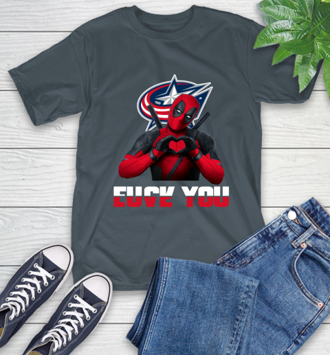 NHL Columbus Blue Jackets Deadpool Love You Fuck You Hockey Sports T-Shirt 10