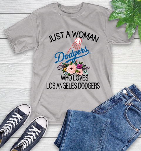 MLB Just A Woman Who Loves Los Angeles Dodgers Baseball Sports T-Shirt 12