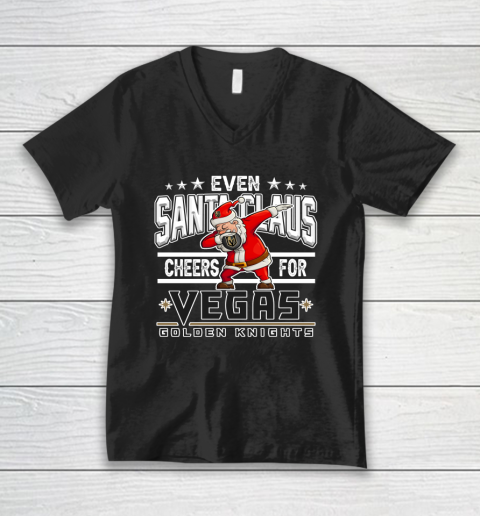 Vegas Golden Knights Even Santa Claus Cheers For Christmas NHL V-Neck T-Shirt