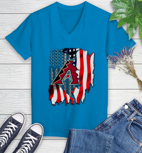 Arizona Diamondbacks MLB Baseball American Flag Women's V-Neck T-Shirt 7