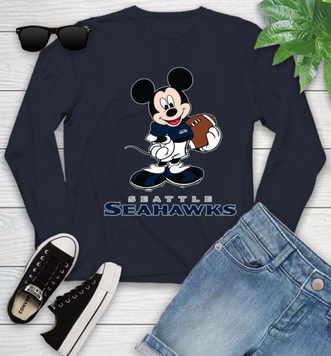 NFL Football Seattle Seahawks Cheerful Mickey Mouse Shirt Youth Long Sleeve 3